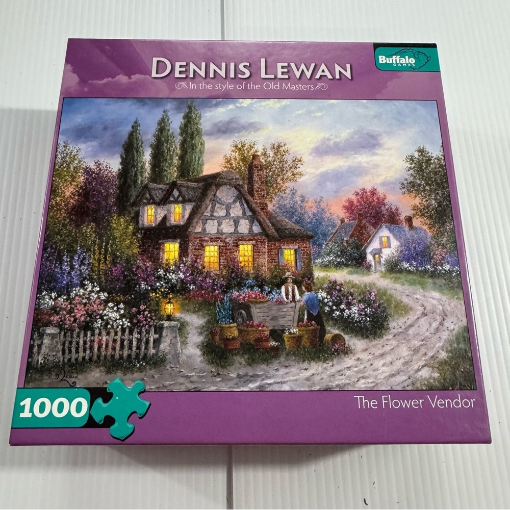 24. Dennis Lewan The Flower Vendor 1000 Piece Puzzle - Purple and Green
